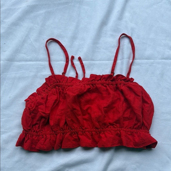 Wild Fable Red Ruffle Crop Top with Open Back - Picture 1 of 5